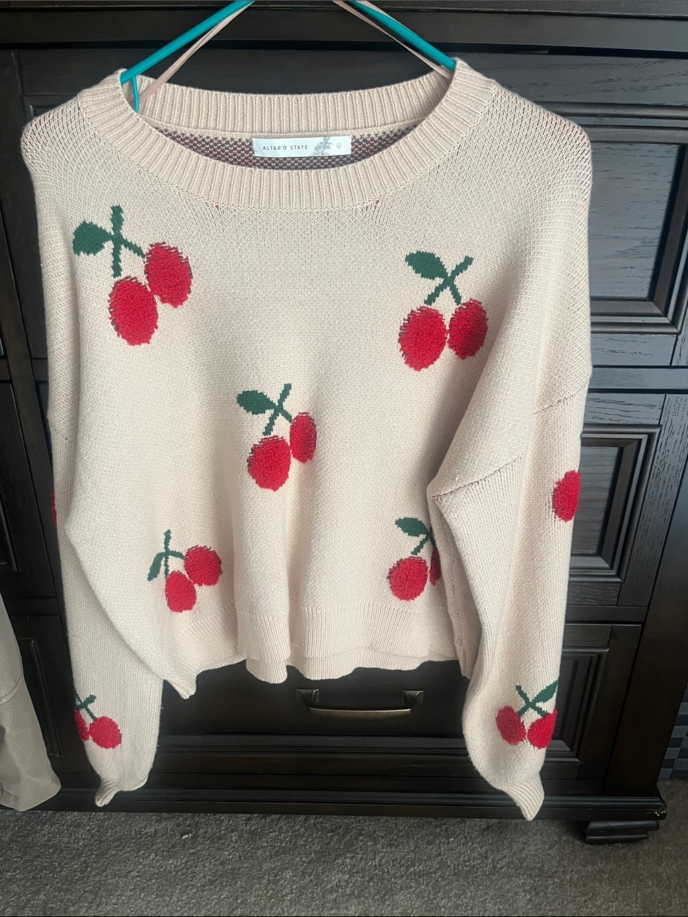 Altar'd State Cream Sweater with Red Cherry Motif